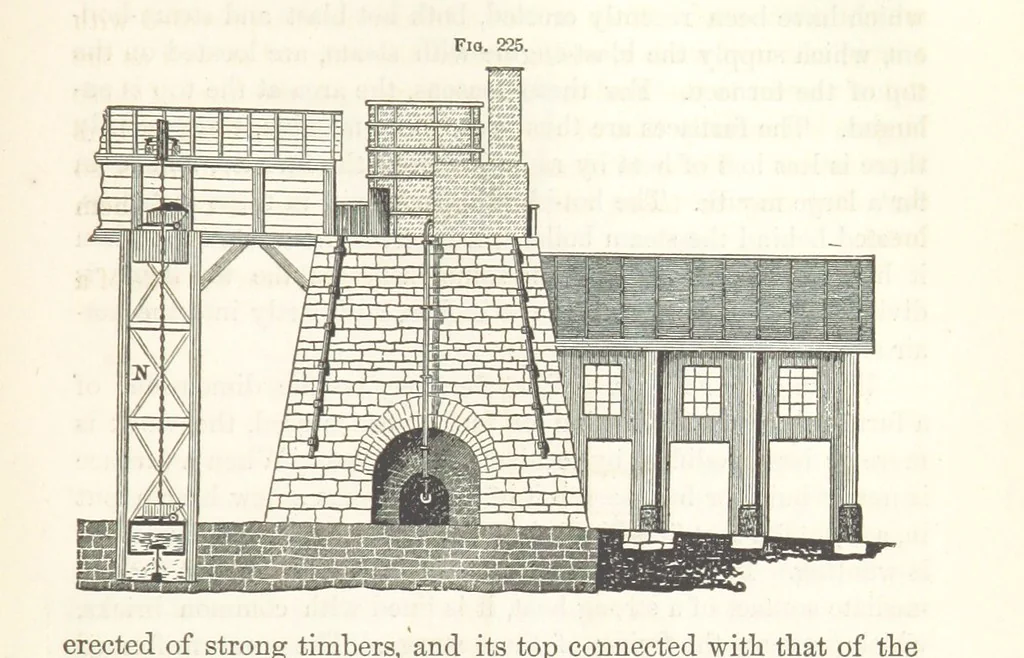 An illustration from A Treatise on Metallurgy; comprising mining, and general and particular metallurgical operations, etc, 1852, leaf 521