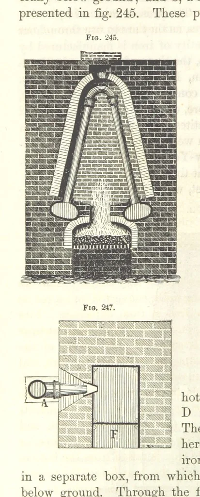 An illustration from A Treatise on Metallurgy; comprising mining, and general and particular metallurgical operations, etc, 1852, leaf 552
