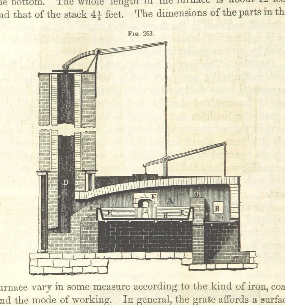 An illustration from A Treatise on Metallurgy; comprising mining, and general and particular metallurgical operations, etc, 1852, leaf 572