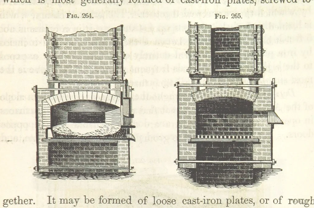 An illustration from A Treatise on Metallurgy; comprising mining, and general and particular metallurgical operations, etc, 1852, leaf 573