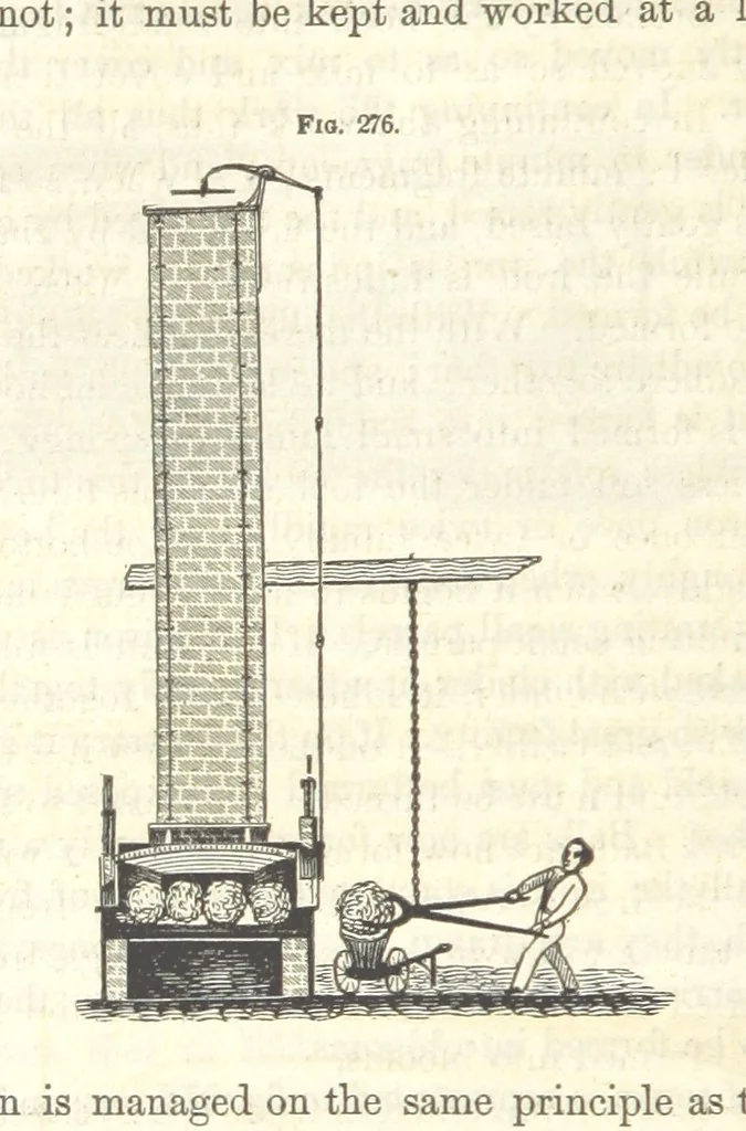An illustration from A Treatise on Metallurgy; comprising mining, and general and particular metallurgical operations, etc, 1852, leaf 580