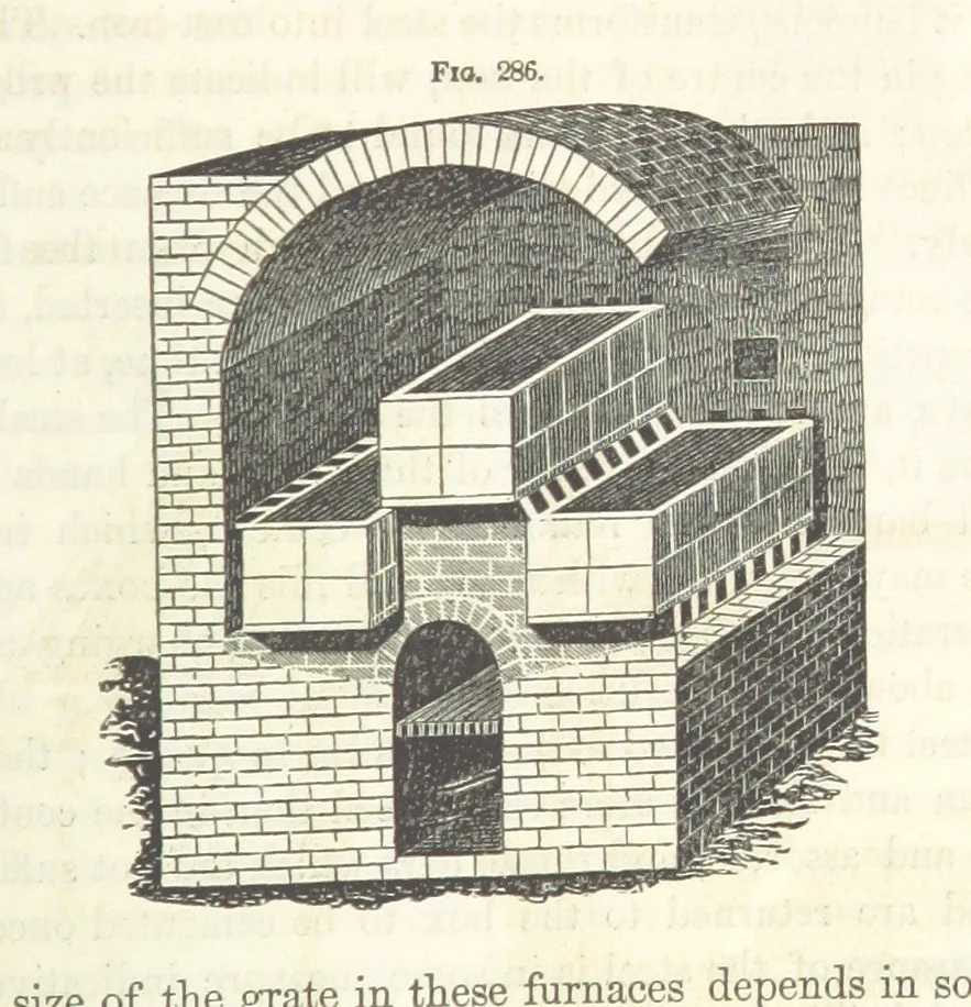 An illustration from A Treatise on Metallurgy; comprising mining, and general and particular metallurgical operations, etc, 1852, leaf 603