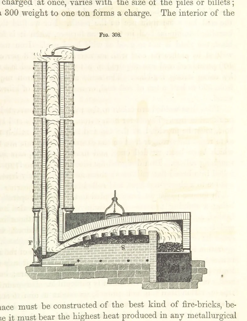 An illustration from A Treatise on Metallurgy; comprising mining, and general and particular metallurgical operations, etc, 1852, leaf 625