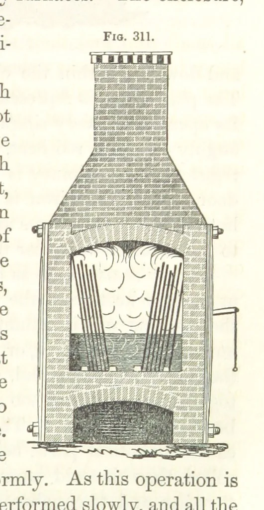 An illustration from A Treatise on Metallurgy; comprising mining, and general and particular metallurgical operations, etc, 1852, leaf 629