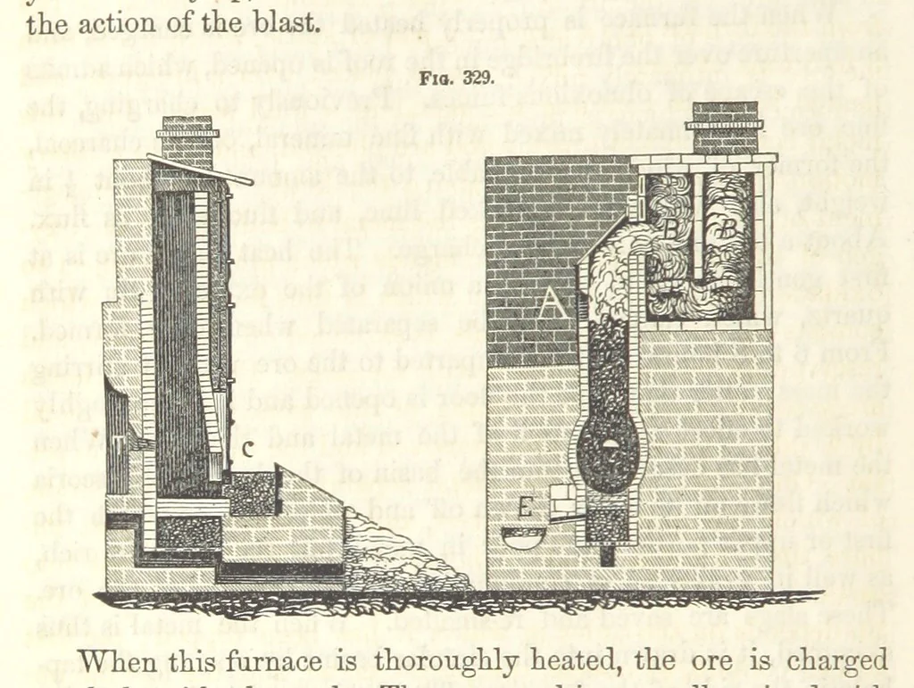 An illustration from A Treatise on Metallurgy; comprising mining, and general and particular metallurgical operations, etc, 1852, leaf 654