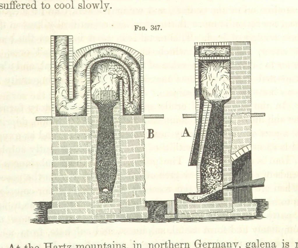 An illustration from A Treatise on Metallurgy; comprising mining, and general and particular metallurgical operations, etc, 1852, leaf 677