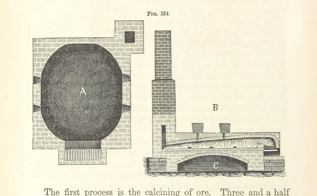 An illustration from A Treatise on Metallurgy; comprising mining, and general and particular metallurgical operations, etc, 1852, leaf 696