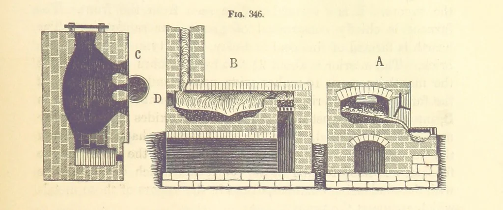 An illustration from A Treatise on Metallurgy; comprising mining, and general and particular metallurgical operations, etc, 1880, leaf 675