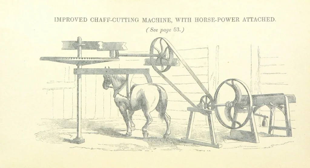 An illustration from Farming Implements, their various uses and recent modern improvements compared with the old machines. By F. D. P, 1847, leaf 10