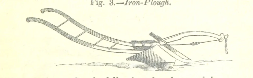 An illustration from Farming Implements, their various uses and recent modern improvements compared with the old machines. By F. D. P, 1847, leaf 23