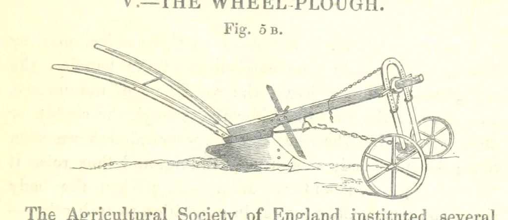 An illustration from Farming Implements, their various uses and recent modern improvements compared with the old machines. By F. D. P, 1847, leaf 27
