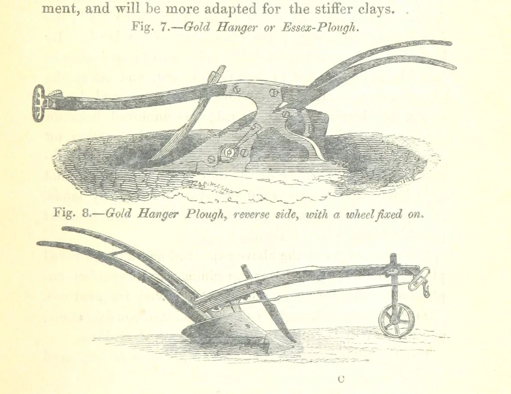 An illustration from Farming Implements, their various uses and recent modern improvements compared with the old machines. By F. D. P, 1847, leaf 33
