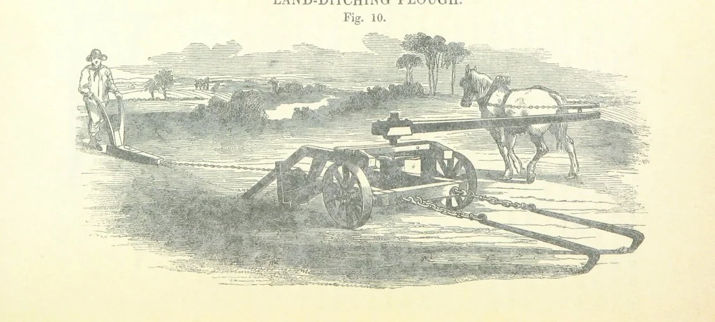An illustration from Farming Implements, their various uses and recent modern improvements compared with the old machines. By F. D. P, 1847, leaf 40
