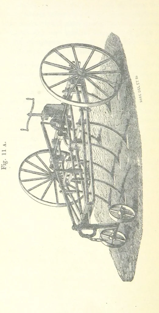An illustration from Farming Implements, their various uses and recent modern improvements compared with the old machines. By F. D. P, 1847, leaf 46