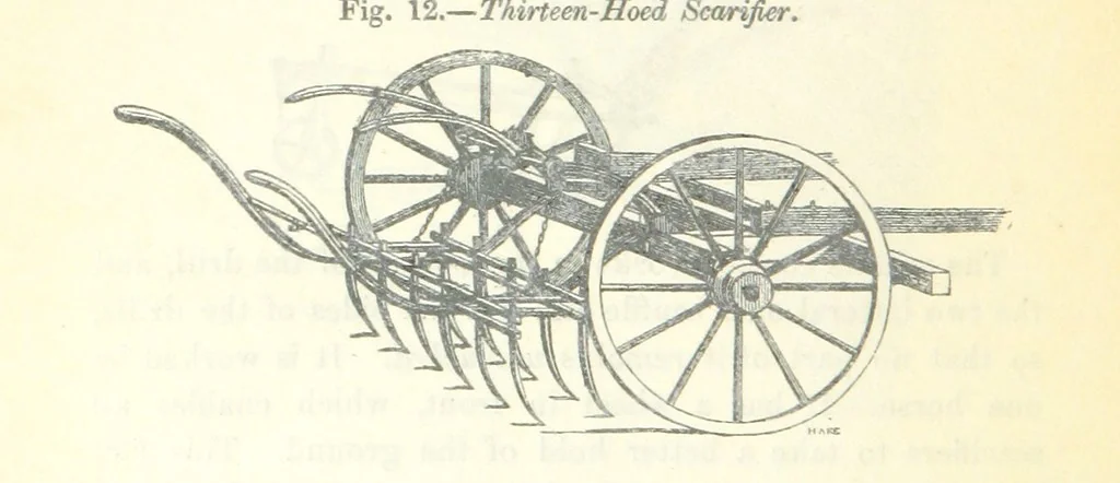An illustration from Farming Implements, their various uses and recent modern improvements compared with the old machines. By F. D. P, 1847, leaf 48