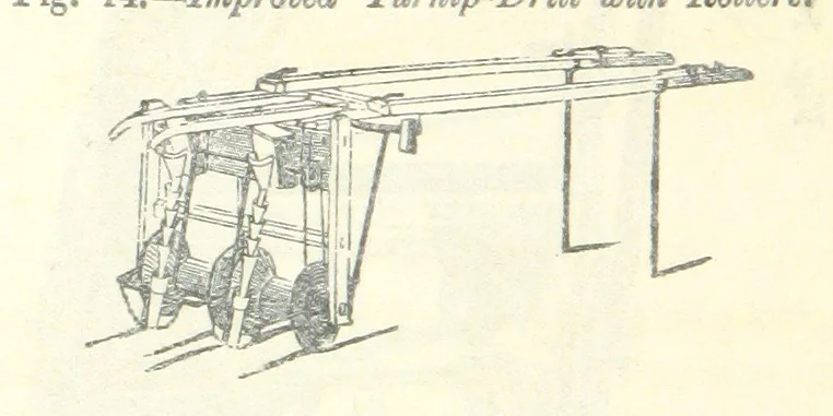 An illustration from Farming Implements, their various uses and recent modern improvements compared with the old machines. By F. D. P, 1847, leaf 54