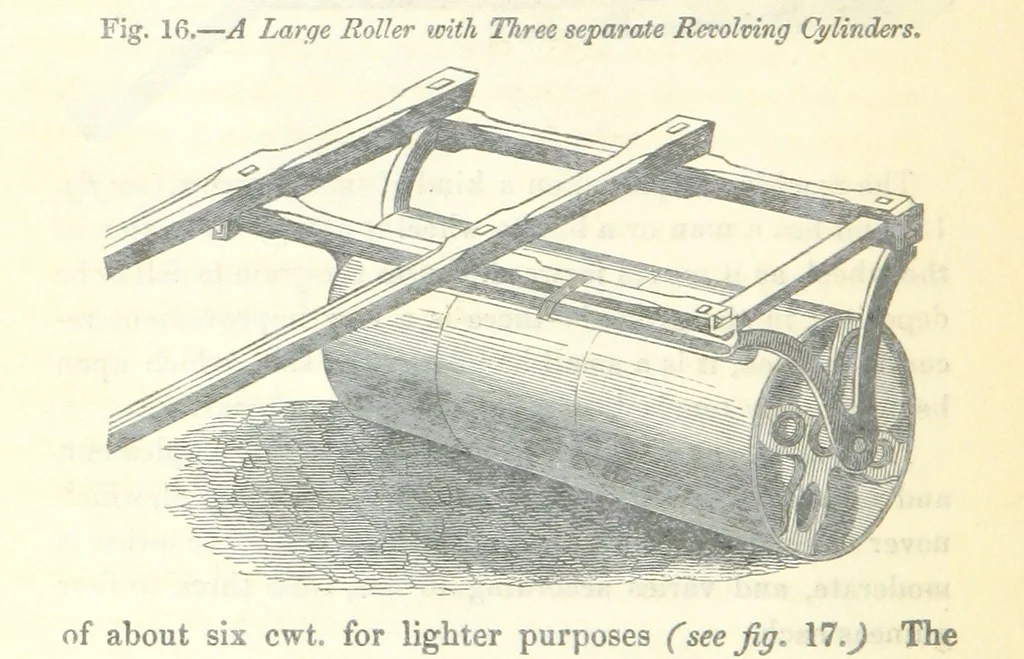 An illustration from Farming Implements, their various uses and recent modern improvements compared with the old machines. By F. D. P, 1847, leaf 56