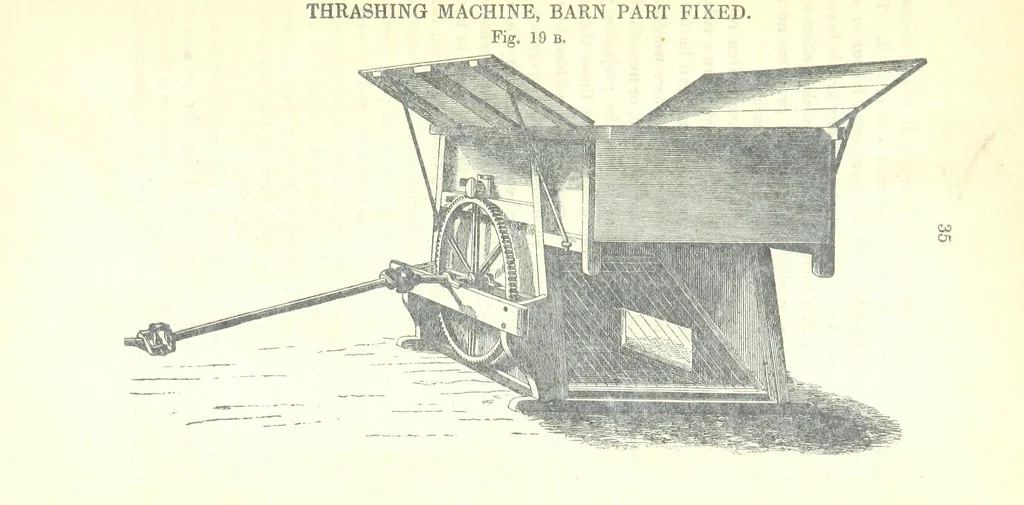 An illustration from Farming Implements, their various uses and recent modern improvements compared with the old machines. By F. D. P, 1847, leaf 61