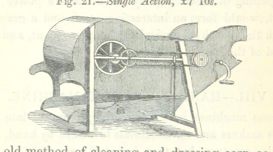 An illustration from Farming Implements, their various uses and recent modern improvements compared with the old machines. By F. D. P, 1847, leaf 68