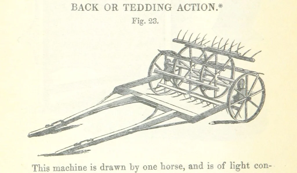 An illustration from Farming Implements, their various uses and recent modern improvements compared with the old machines. By F. D. P, 1847, leaf 70