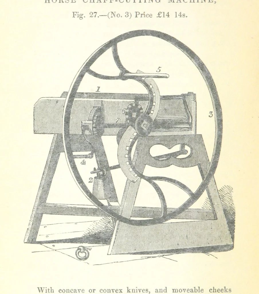 An illustration from Farming Implements, their various uses and recent modern improvements compared with the old machines. By F. D. P, 1847, leaf 78