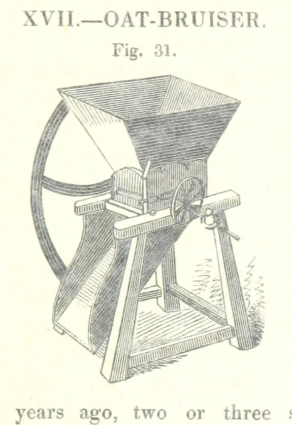 An illustration from Farming Implements, their various uses and recent modern improvements compared with the old machines. By F. D. P, 1847, leaf 83