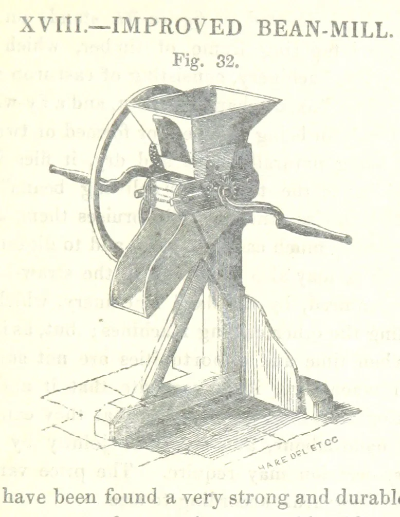 An illustration from Farming Implements, their various uses and recent modern improvements compared with the old machines. By F. D. P, 1847, leaf 85