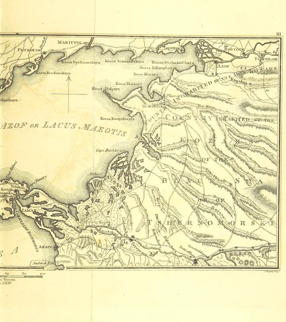 An illustration from Travels through the Southern Provinces of the Russian Empire in 1793 and 1794. Translated from the German [by F. W. Blagdon]. MS. notes, 1812, leaf 645