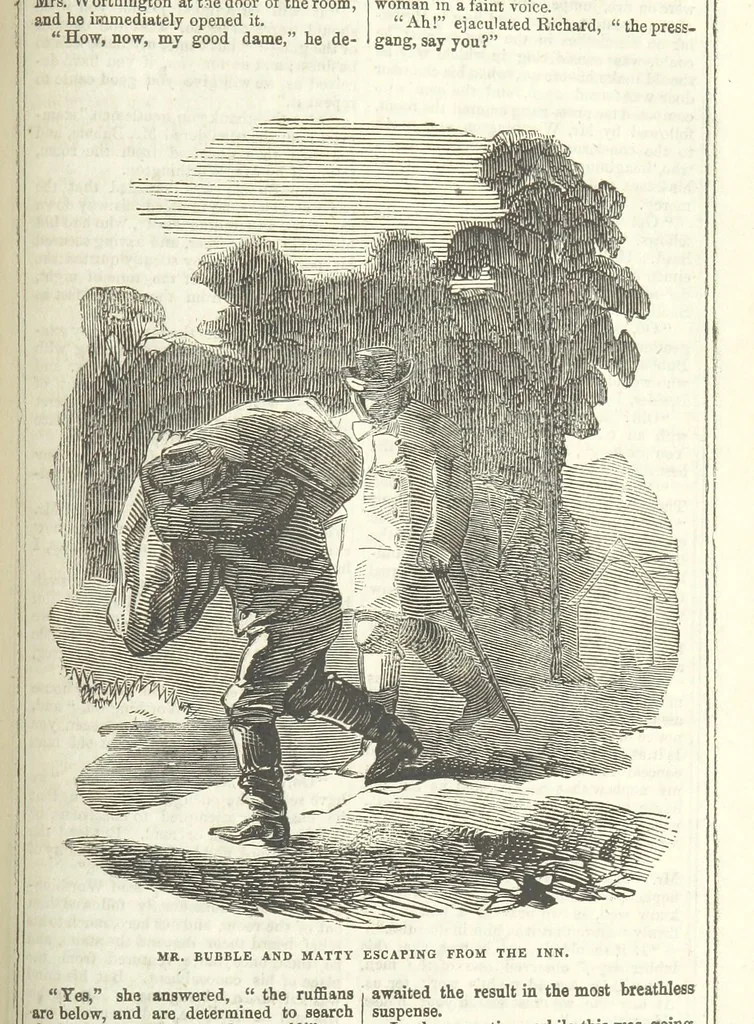 An illustration from Richard Parker, or, the Mutiny at the Nore. A romance. By the author of “Gallant Tom,” etc. [i.e. T. P. Prest, 1851, leaf 183