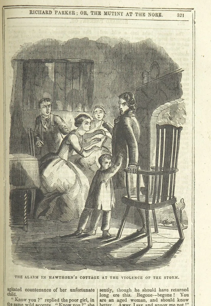 An illustration from Richard Parker, or, the Mutiny at the Nore. A romance. By the author of “Gallant Tom,” etc. [i.e. T. P. Prest, 1851, leaf 335