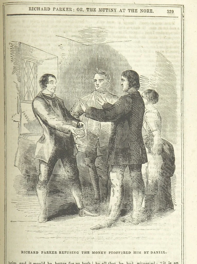 An illustration from Richard Parker, or, the Mutiny at the Nore. A romance. By the author of “Gallant Tom,” etc. [i.e. T. P. Prest, 1851, leaf 343