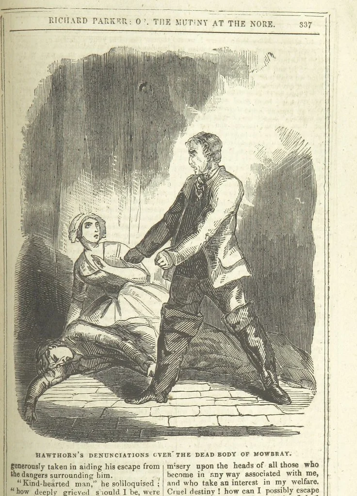 An illustration from Richard Parker, or, the Mutiny at the Nore. A romance. By the author of “Gallant Tom,” etc. [i.e. T. P. Prest, 1851, leaf 351