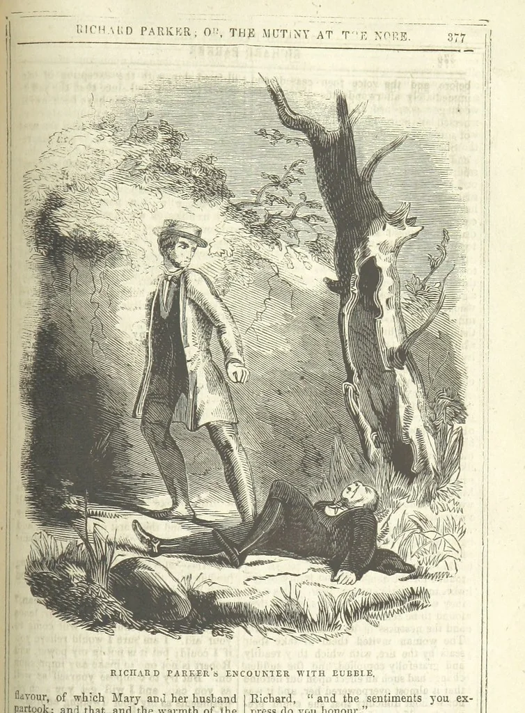 An illustration from Richard Parker, or, the Mutiny at the Nore. A romance. By the author of “Gallant Tom,” etc. [i.e. T. P. Prest, 1851, leaf 391