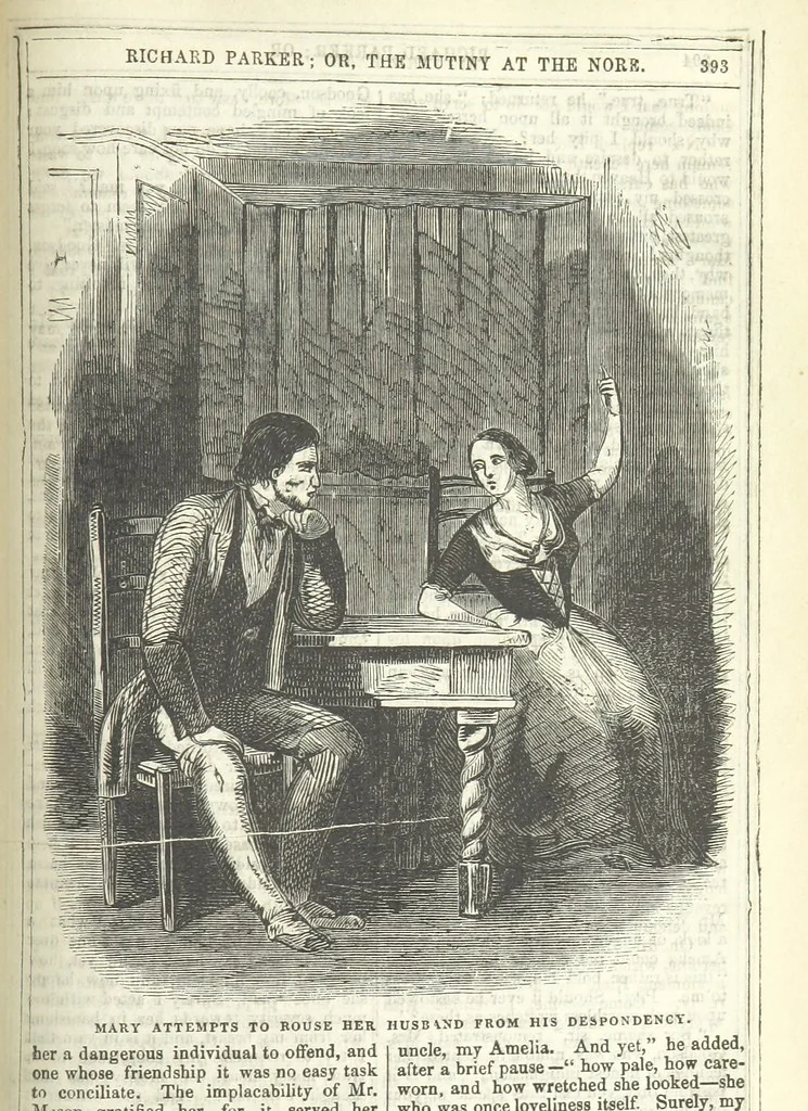 An illustration from Richard Parker, or, the Mutiny at the Nore. A romance. By the author of “Gallant Tom,” etc. [i.e. T. P. Prest, 1851, leaf 407