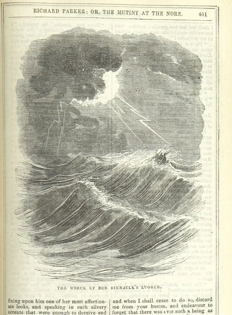 An illustration from Richard Parker, or, the Mutiny at the Nore. A romance. By the author of “Gallant Tom,” etc. [i.e. T. P. Prest, 1851, leaf 415