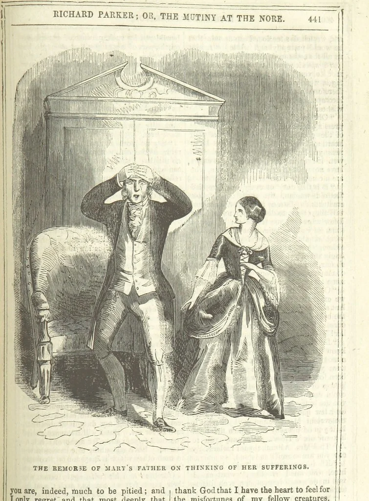 An illustration from Richard Parker, or, the Mutiny at the Nore. A romance. By the author of “Gallant Tom,” etc. [i.e. T. P. Prest, 1851, leaf 455