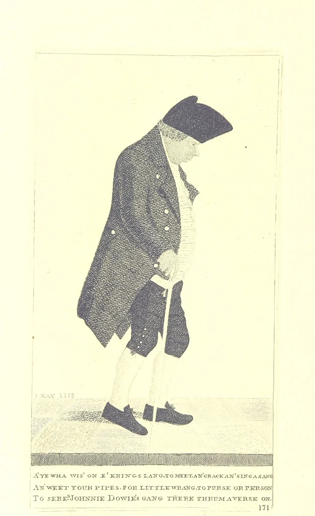 An illustration from A series of original Portraits and Caricature Etchings by ... J. Kay; ... with biographical sketches and illustrative anecdotes. [Edited by H. P, 1877, leaf 16