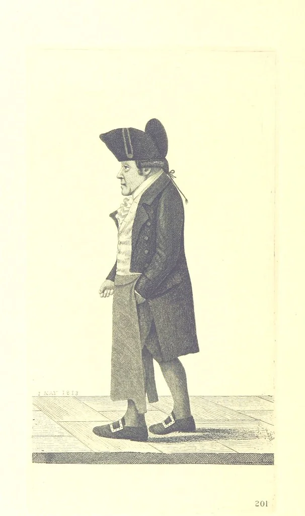 An illustration from A series of original Portraits and Caricature Etchings by ... J. Kay; ... with biographical sketches and illustrative anecdotes. [Edited by H. P, 1877, leaf 162