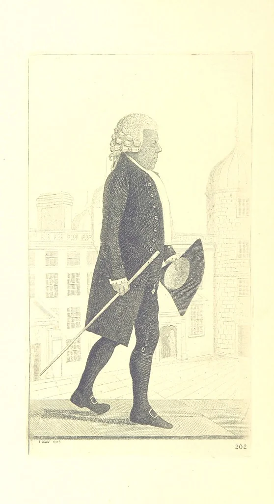 An illustration from A series of original Portraits and Caricature Etchings by ... J. Kay; ... with biographical sketches and illustrative anecdotes. [Edited by H. P, 1877, leaf 166