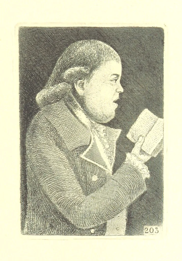 An illustration from A series of original Portraits and Caricature Etchings by ... J. Kay; ... with biographical sketches and illustrative anecdotes. [Edited by H. P, 1877, leaf 171