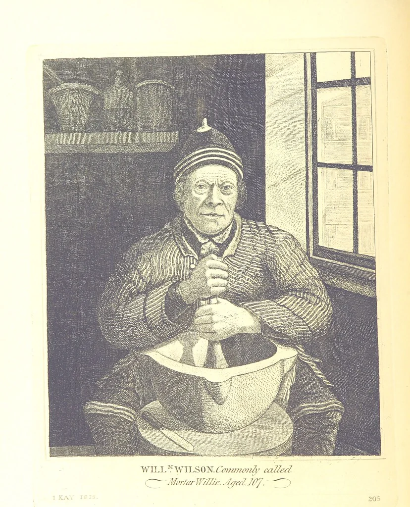 An illustration from A series of original Portraits and Caricature Etchings by ... J. Kay; ... with biographical sketches and illustrative anecdotes. [Edited by H. P, 1877, leaf 184