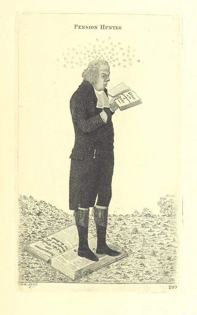 An illustration from A series of original Portraits and Caricature Etchings by ... J. Kay; ... with biographical sketches and illustrative anecdotes. [Edited by H. P, 1877, leaf 203