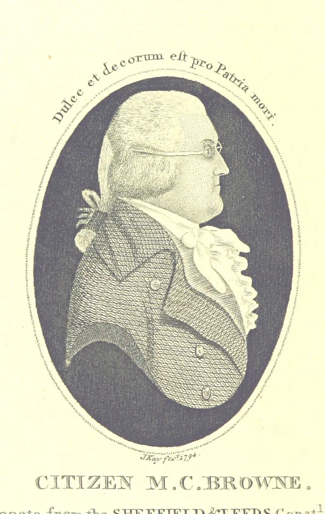 An illustration from A series of original Portraits and Caricature Etchings by ... J. Kay; ... with biographical sketches and illustrative anecdotes. [Edited by H. P, 1877, leaf 312