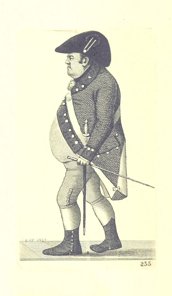 An illustration from A series of original Portraits and Caricature Etchings by ... J. Kay; ... with biographical sketches and illustrative anecdotes. [Edited by H. P, 1877, leaf 328