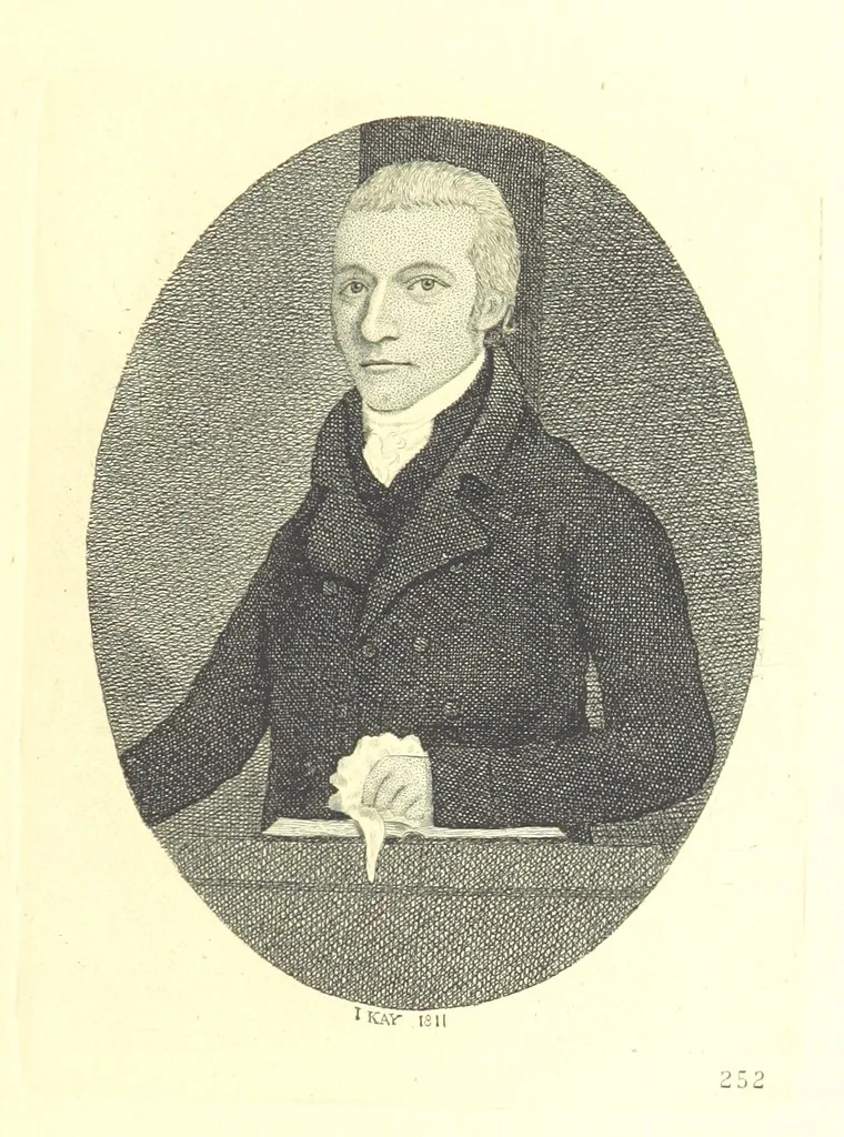 An illustration from A series of original Portraits and Caricature Etchings by ... J. Kay; ... with biographical sketches and illustrative anecdotes. [Edited by H. P, 1877, leaf 421