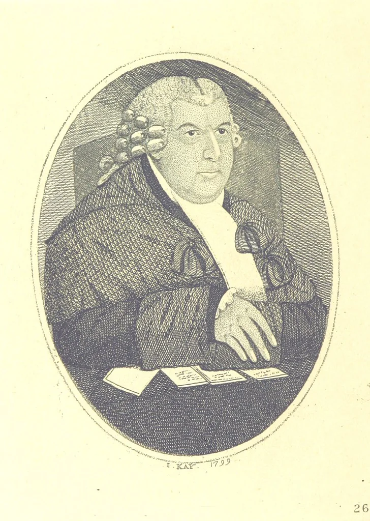 An illustration from A series of original Portraits and Caricature Etchings by ... J. Kay; ... with biographical sketches and illustrative anecdotes. [Edited by H. P, 1877, leaf 474