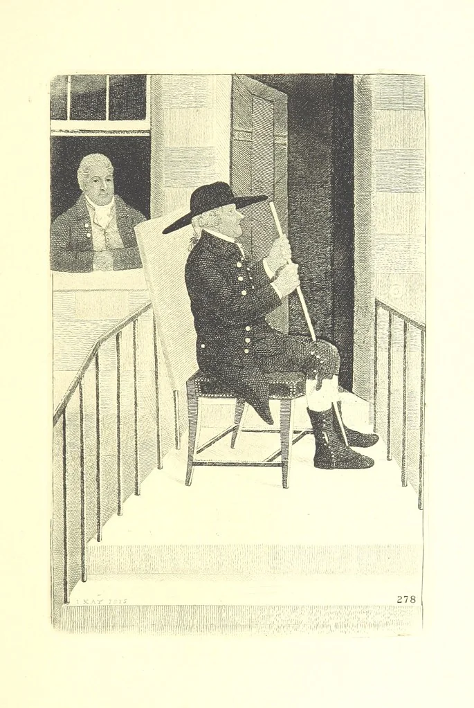 An illustration from A series of original Portraits and Caricature Etchings by ... J. Kay; ... with biographical sketches and illustrative anecdotes. [Edited by H. P, 1877, leaf 549