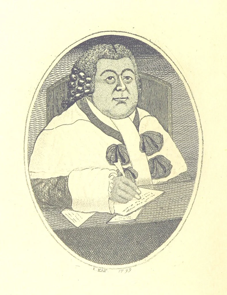 An illustration from A series of original Portraits and Caricature Etchings by ... J. Kay; ... with biographical sketches and illustrative anecdotes. [Edited by H. P, 1877, leaf 554