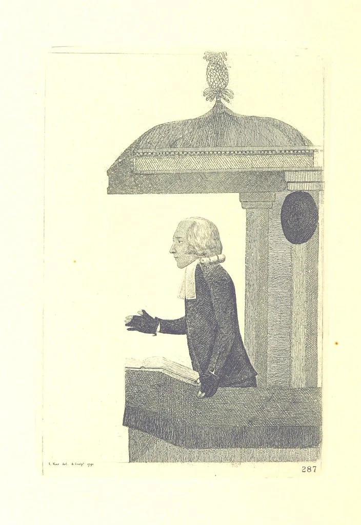 An illustration from A series of original Portraits and Caricature Etchings by ... J. Kay; ... with biographical sketches and illustrative anecdotes. [Edited by H. P, 1877, leaf 596