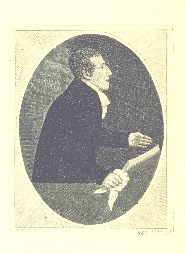 An illustration from A series of original Portraits and Caricature Etchings by ... J. Kay; ... with biographical sketches and illustrative anecdotes. [Edited by H. P, 1877, leaf 778